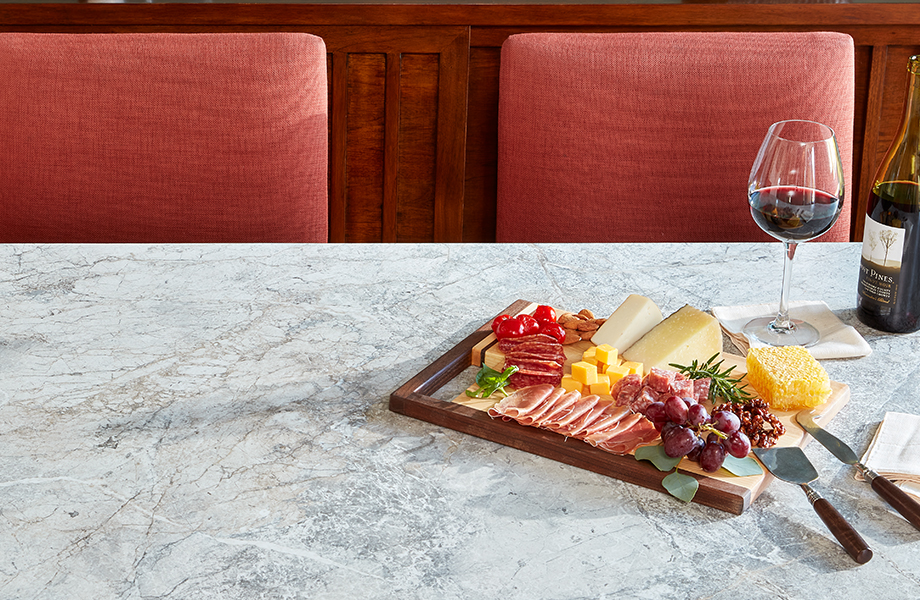 3702-34 Mediterranean Marble 180fx&reg; by Formica Group is a large scale pattern with veining in gray and natural beige, making it a seamless fit in virtually any kitchen or bath decor.
